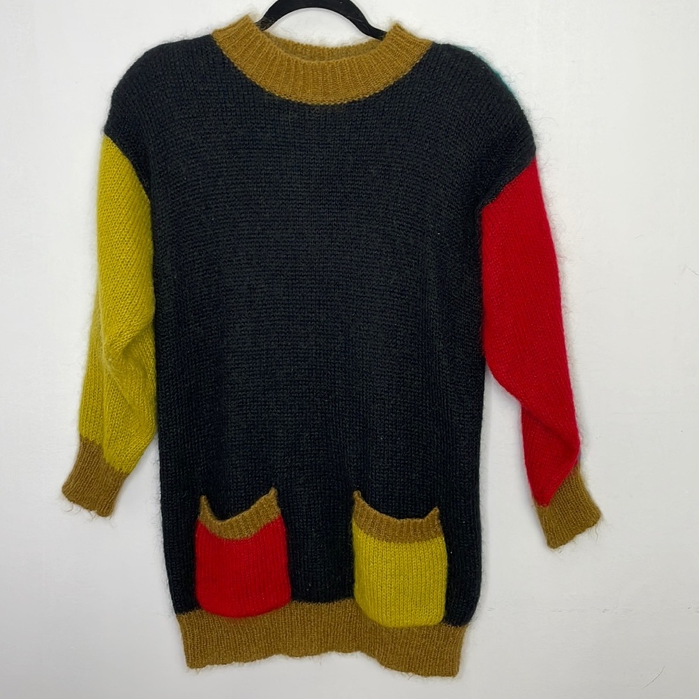 Vintage retro colorblock wool mohair oversized sweater